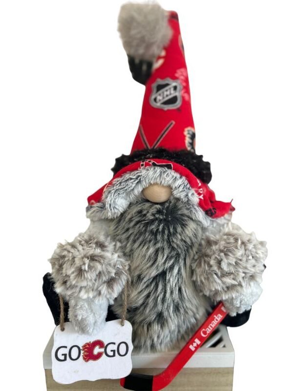 nhl-gnome-featuring-calgary-flames-print-gnome-holds-a-sign-go-flames-go